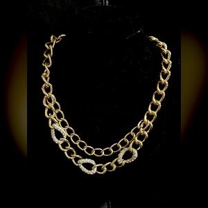 Dana Buchman  gold chain statement necklace with rhinestone accent